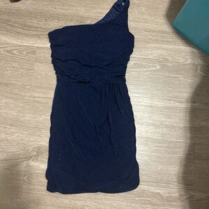 Elegant Navy shimmery Blue One-Shoulder Dress